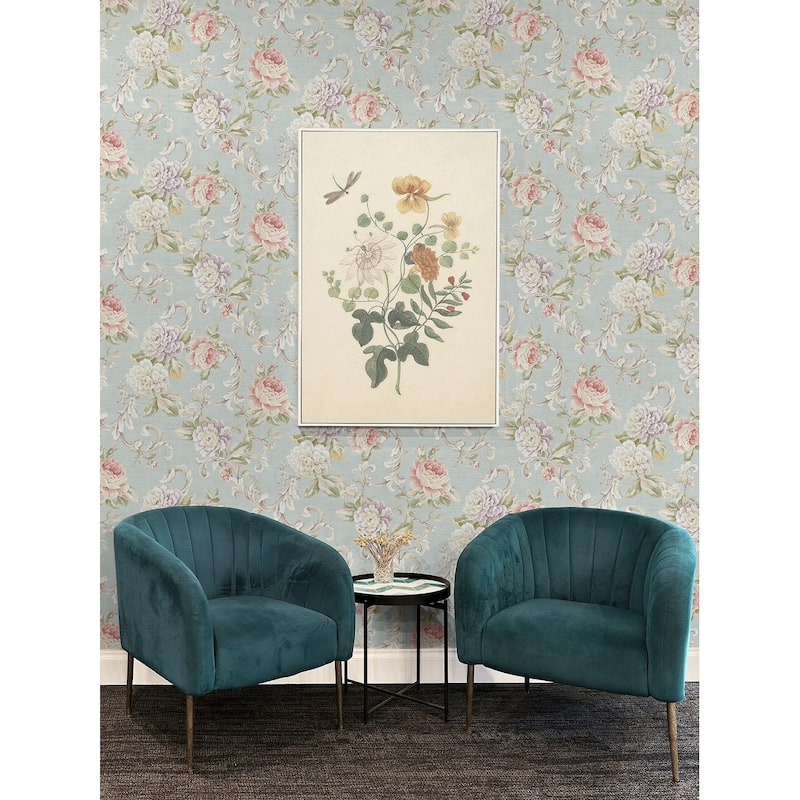 Seabrook Designs Kaydence Floral Scroll Unpasted Wallpaper