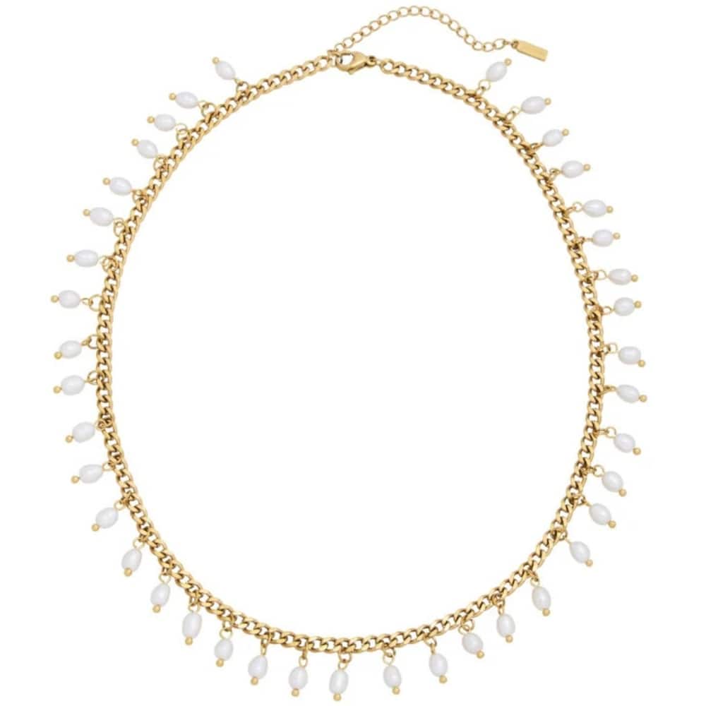 Bliss Diamond Vicentina Yellow Gold Plated 16" Fresh Water Pearl Necklace