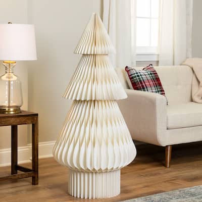 Tall Paper Accordion Honeycomb Foldable Christmas Tree - 4' - Cream