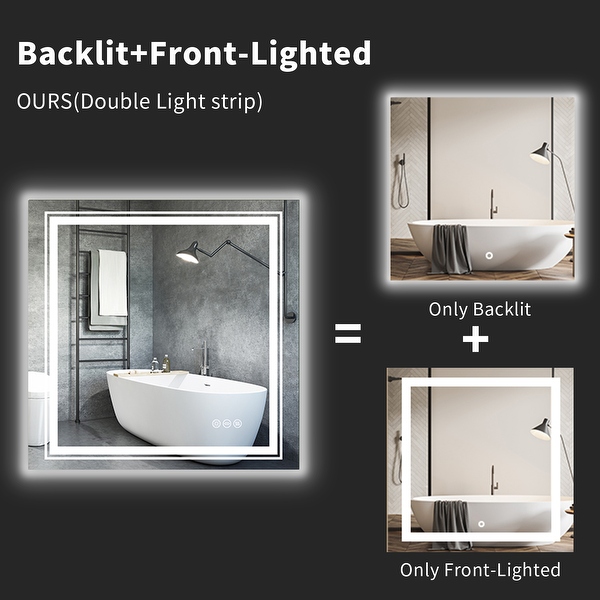 Sme88k Luvodi LED Bathroom Mirror with Lights Anti Fog Dimmable Illuminated 32 inch x 32 inch Size 32 x 32 Silver