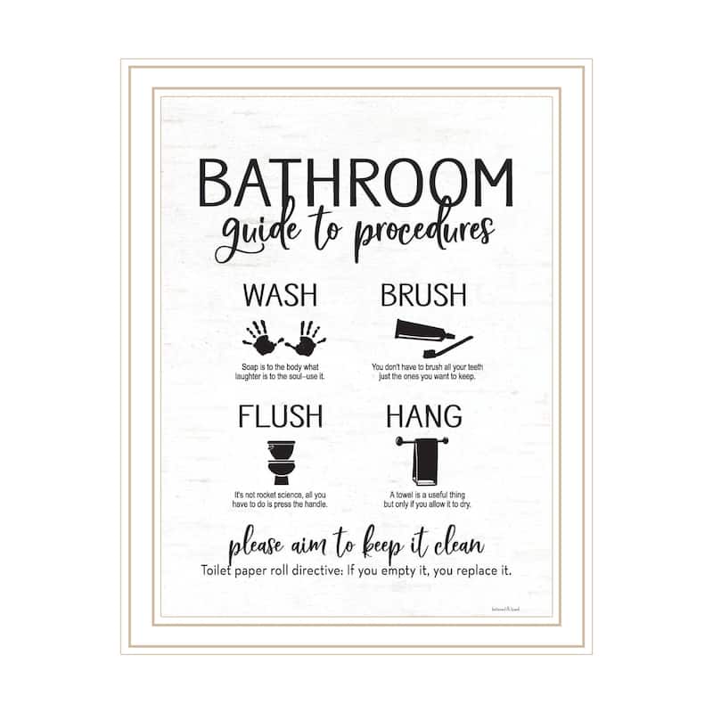 TrendyDecor4U Contemporary "Bathroom Guide" Framed Print Wall Art - White