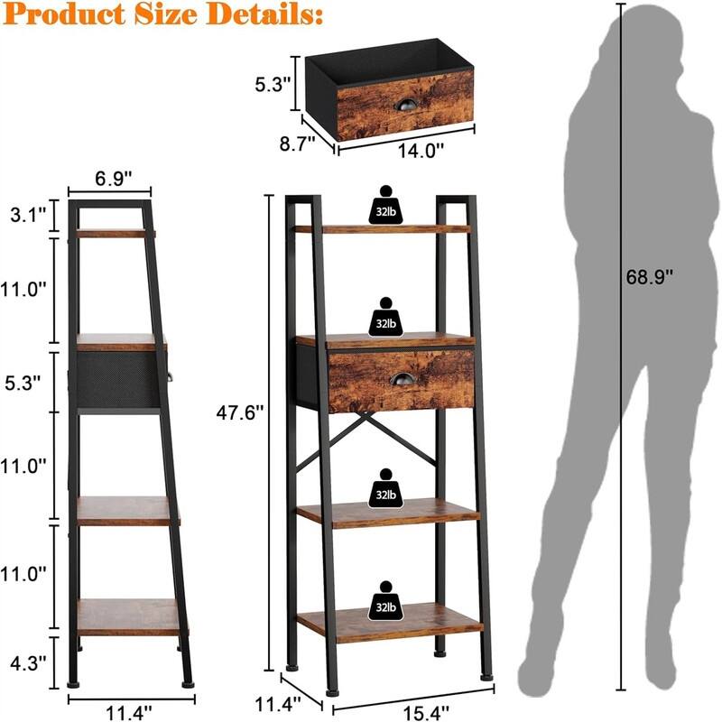 4 Tier Ladder Shelf - 11.4"D x 15.4"W x 47.6"H