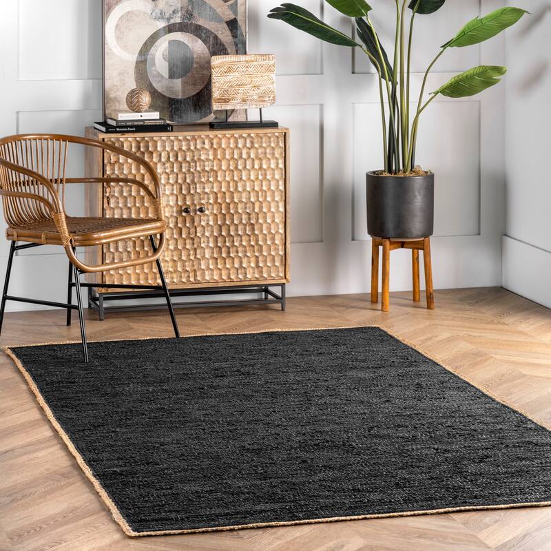 Nuloom Sabby Hand Woven Leather Flatweave Area Rug - 2' x 6' Runner - Black