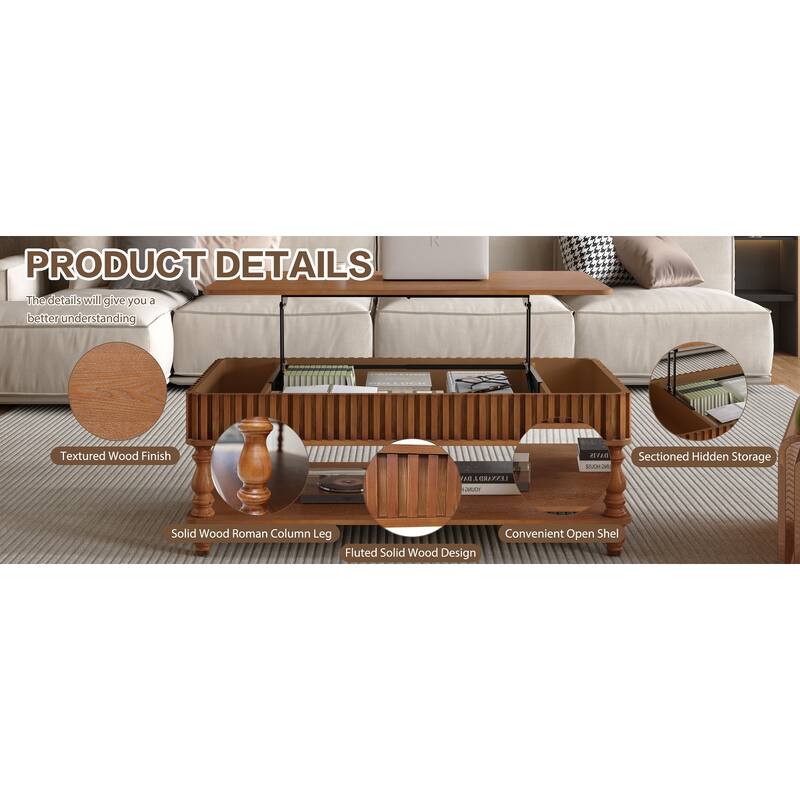 GDF Studio - Modern Wooden Lift-Top Coffee Table with Storage