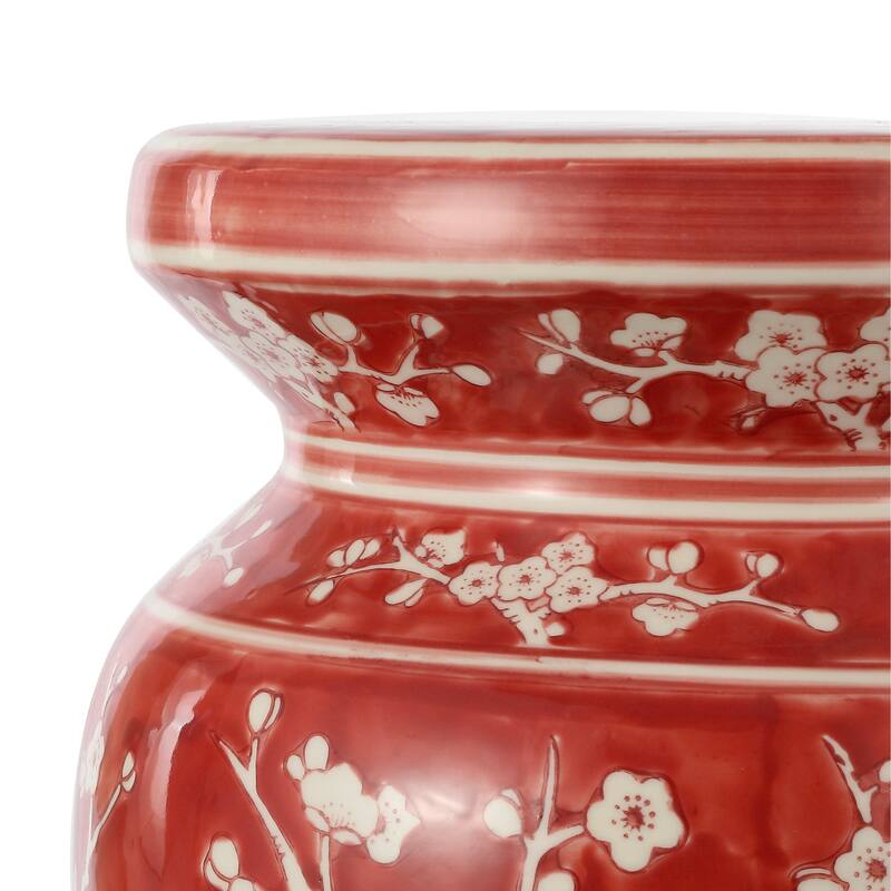 Cherry Blossom 17.7" Ceramic Garden Stool, Navy/White by JONATHAN Y