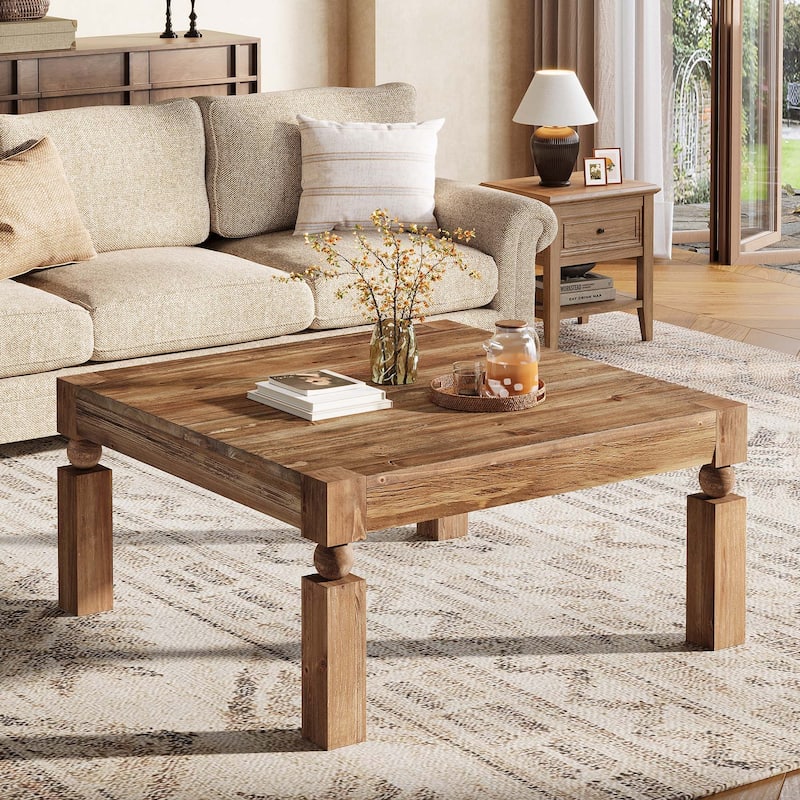 Rustic Square Wood Coffee Table, 39-Inch Farmhouse Coffee Table