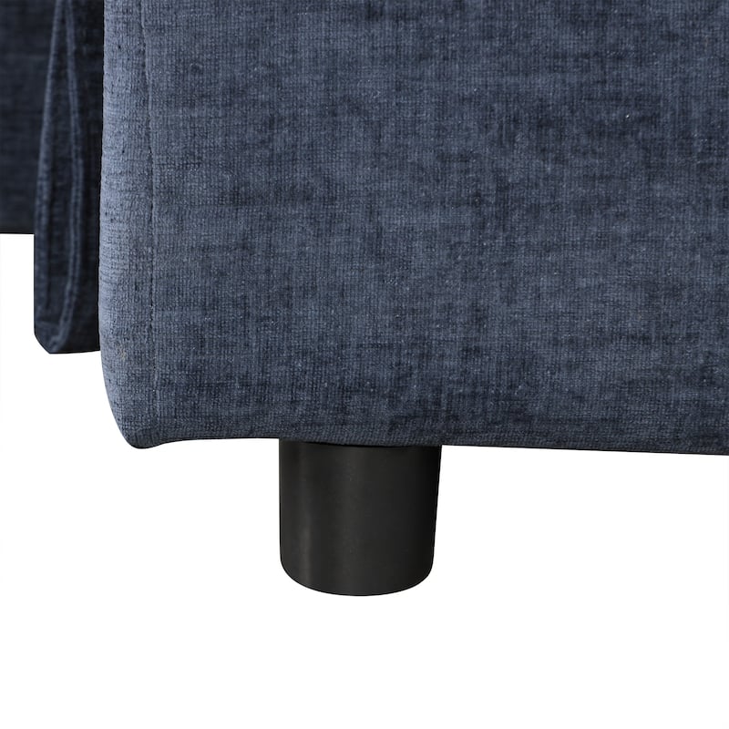 Blue 90.6'' L-Shaped 6-Seat Modular Sofa with Built-In Storage and USB Ports