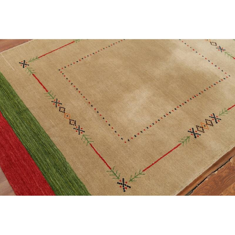 Striped Gabbeh Indian Accent Rug Handmade Wool Carpet - 4'0"x 5'9"