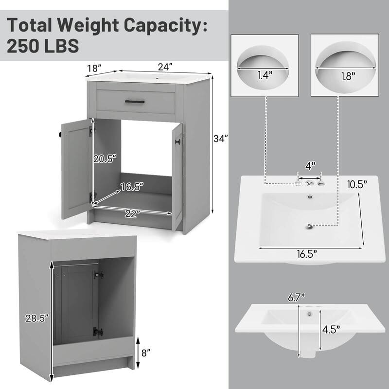 Costway Bathroom Vanity Unit with Basin Under Sink Bathroom Storage - See Details