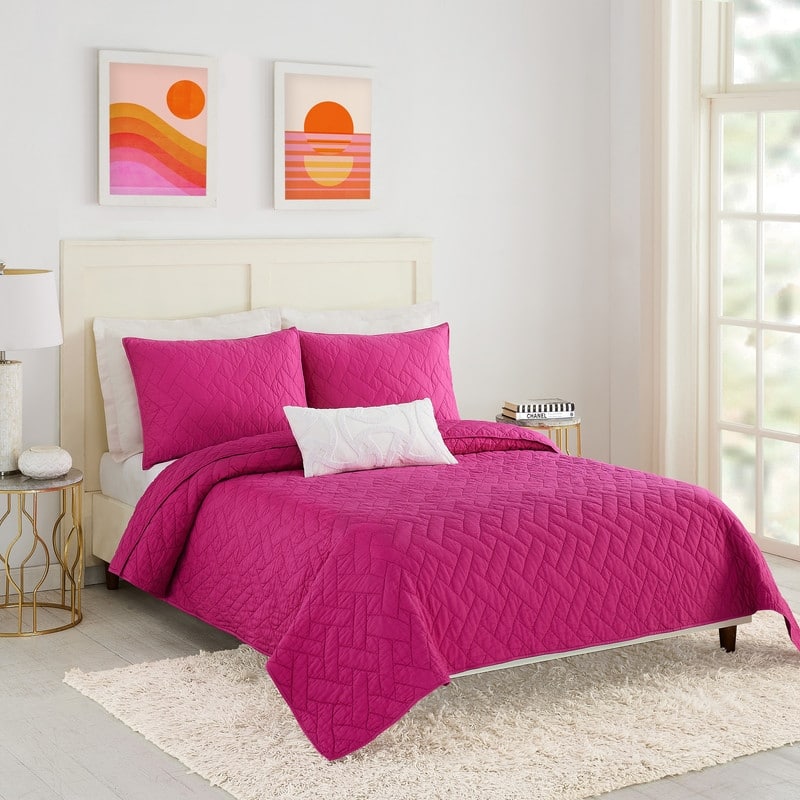 Trina Turk Dream Weaver Pink Coverlet Set, 3 Pieces