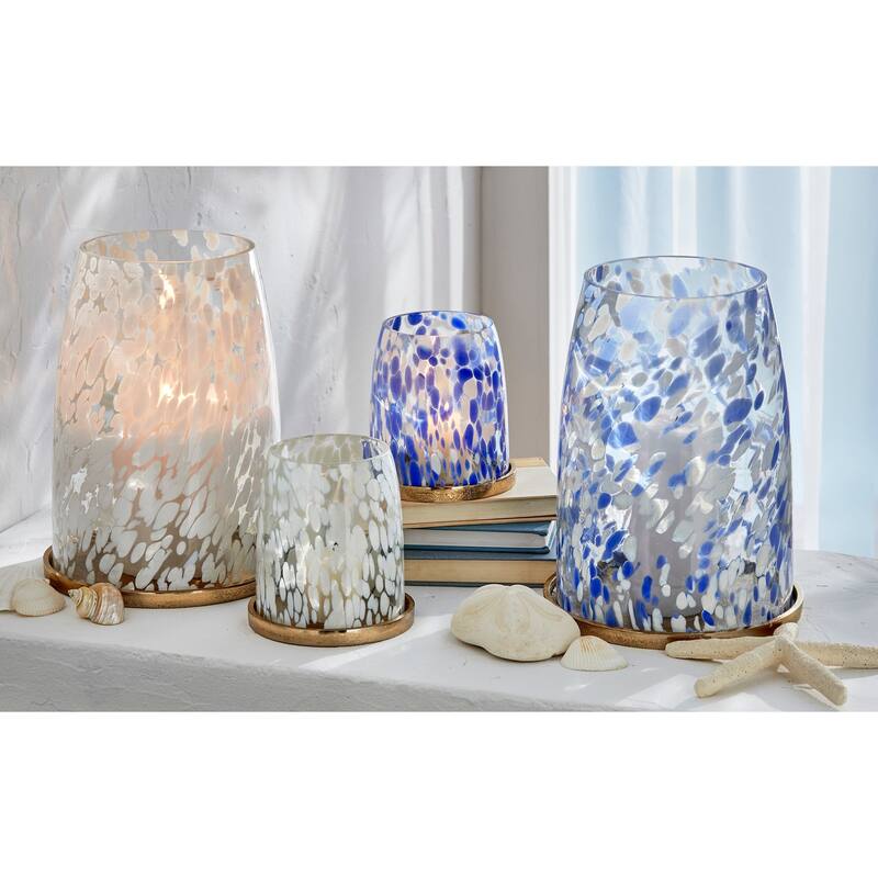 Blue Confetti Glass Hurricane Pillar Candle Holder Small, 5.0L x 5.0W x 5.0H inches
