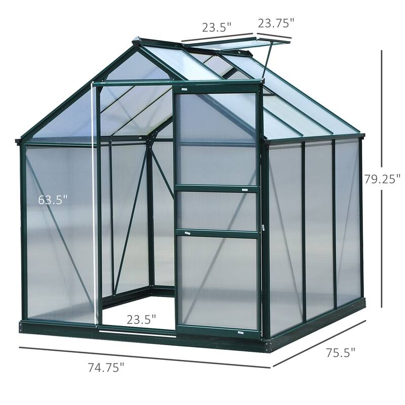 Outsunny Polycarbonate Walk-In Greenhouse for Outdoors - CLEAR