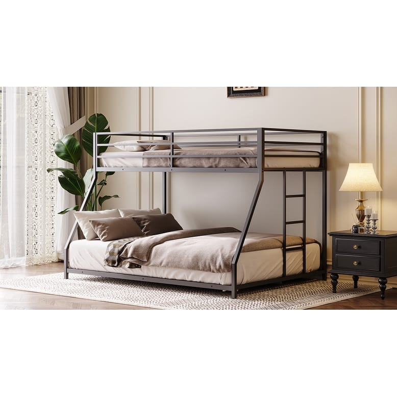 Metal Bunk Bed Twin Over Full Size with Removable Stairs, Heavy Duty Sturdy Frame for Teen & Adults, Teens, No Box Spring Needed