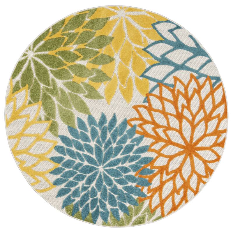 Nourison Aloha Floral Modern, Indoor/Outdoor Area Rug - 7'10" x Round - Turquoise/Multicolor