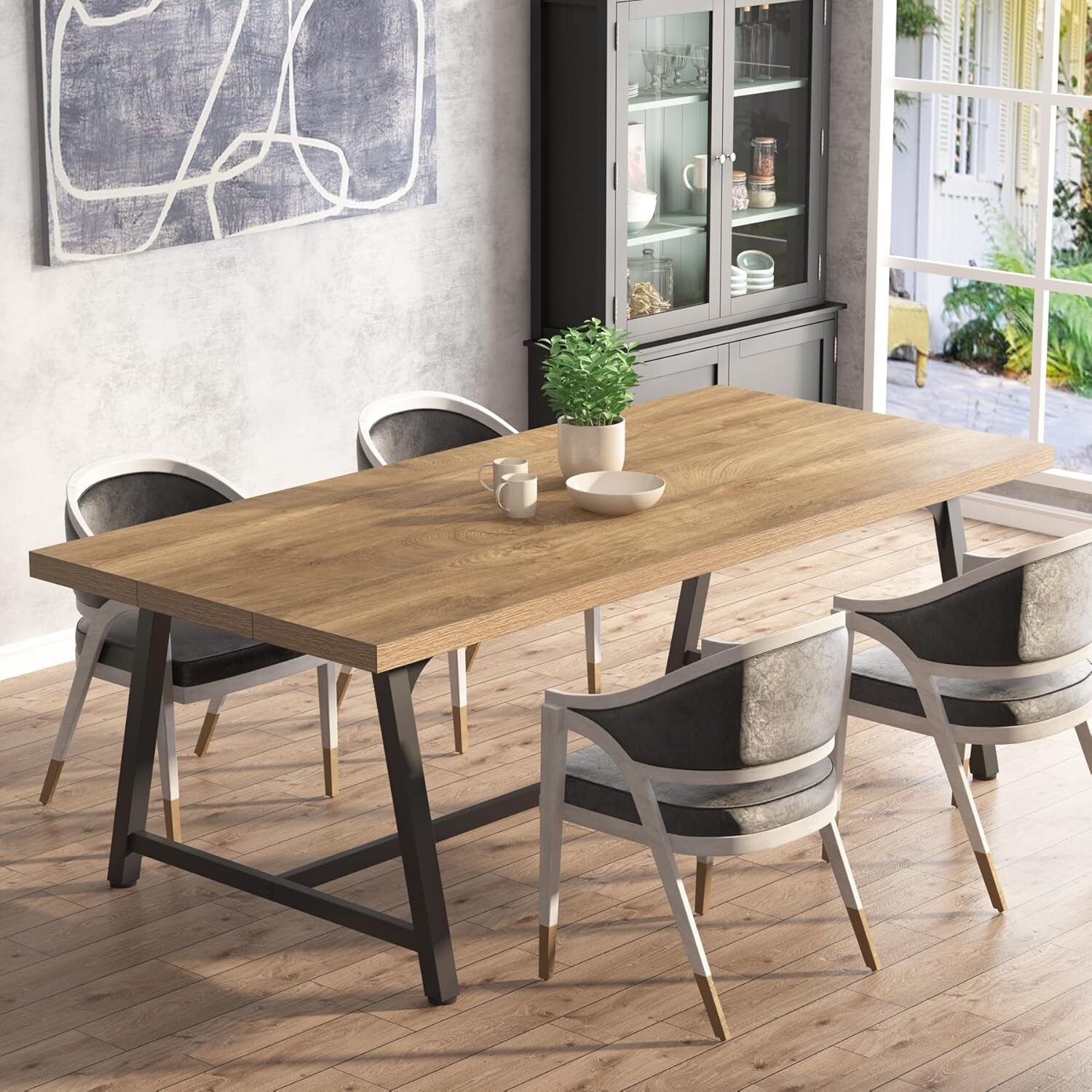 71-inch Dining Table for 8 People, Wood Kitchen Table for Big