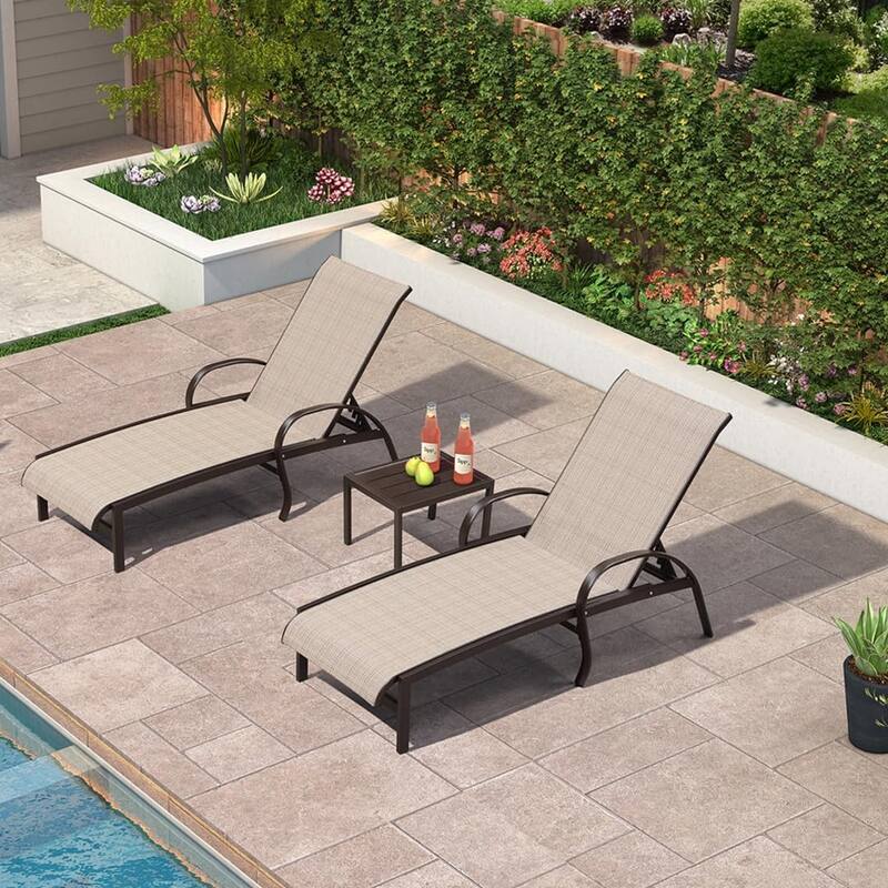PURPLE LEAF Chaise Lounge Chair for Outdoor 3 Pieces Cast Aluminum Sunbathing Lounge Chairs for Patio Lawn Patio Lounge Chair