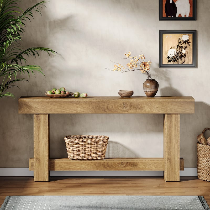 Farmhouse Industrial 71" Long 2-Tier Console Table for Entryway