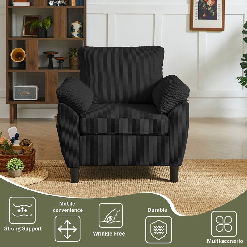 3 Pieces Corduroy Living Room Set with Sofa ,Storage Ottoman and Chair