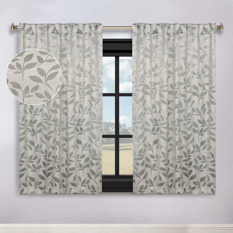Superior Leaves Machine Washable Room Darkening Curtains with Back Tabs, Set of 2