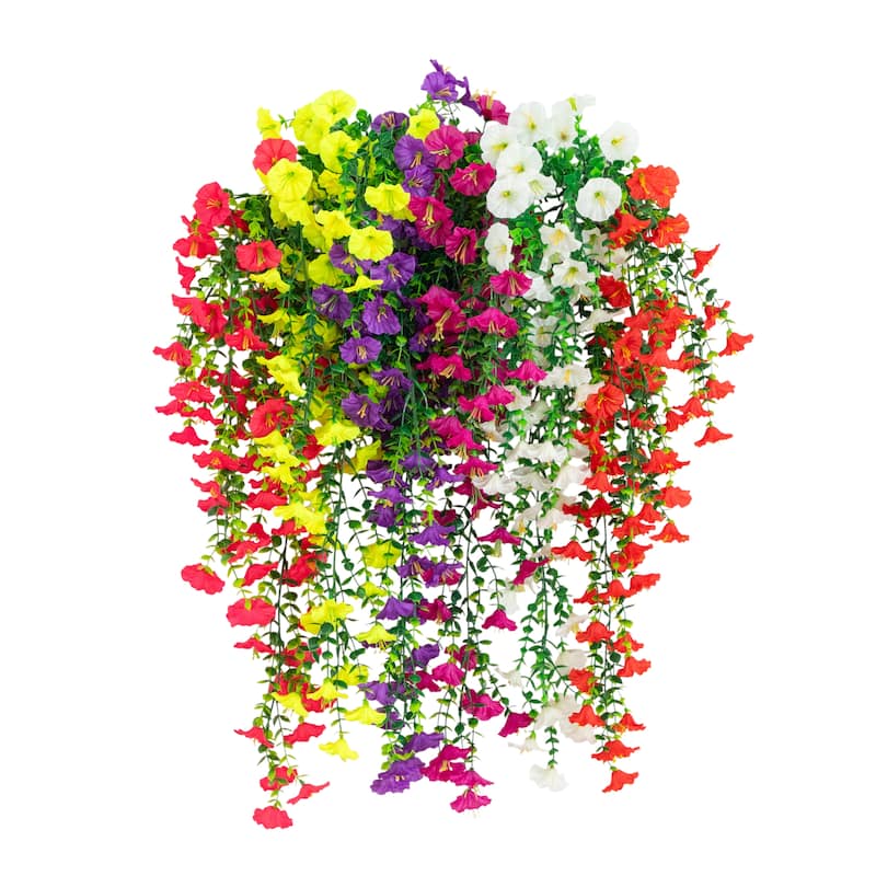 30-in UV Resistant Artificial Morning Glory Hanging Plant - Set of 6