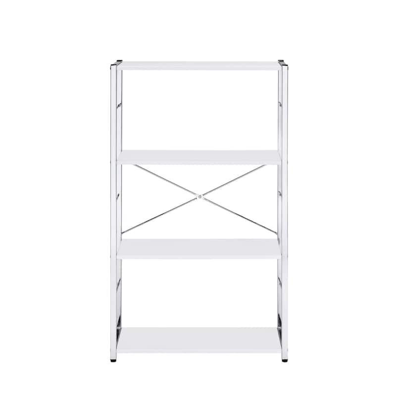 HomeRoots 42" White And Silver Metal and Wood Four Tier Etagere Bookcase