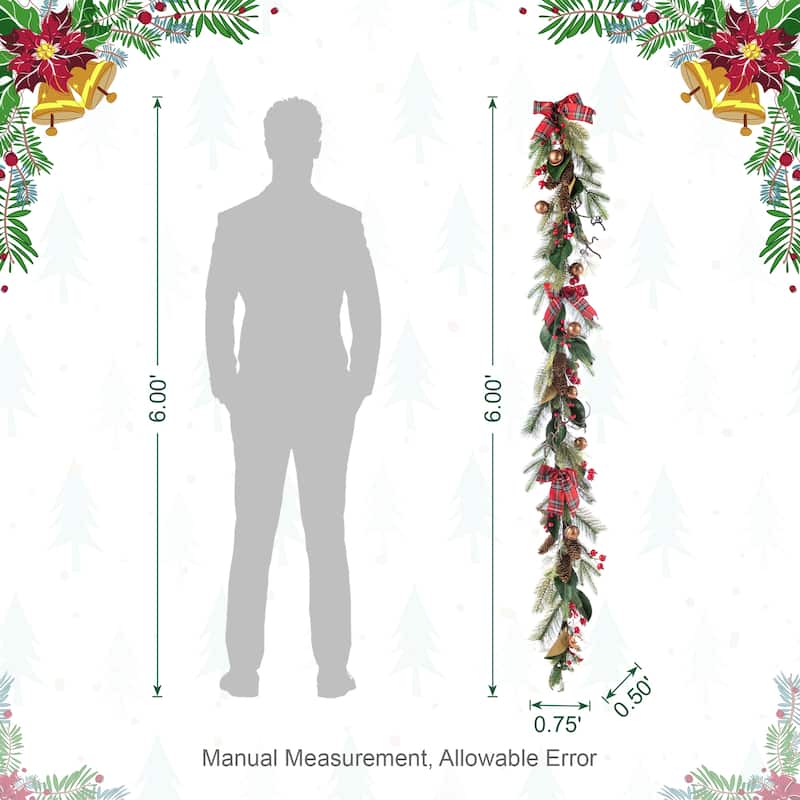 Glitzhome Christmas Bell Pinecone & Berry Bow Wreath Teardrop Garland Wall Decor