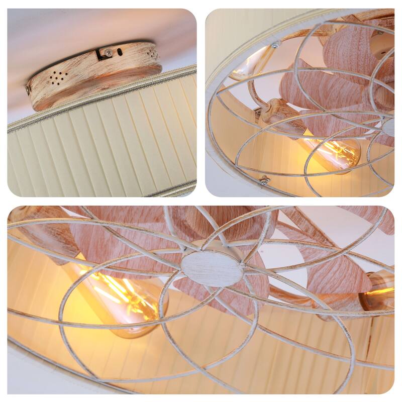 20" Caged Ceiling Fans Flush Mount,Low Profile Fabric Farmhouse Ceiling Fan with Remote Control - N/A