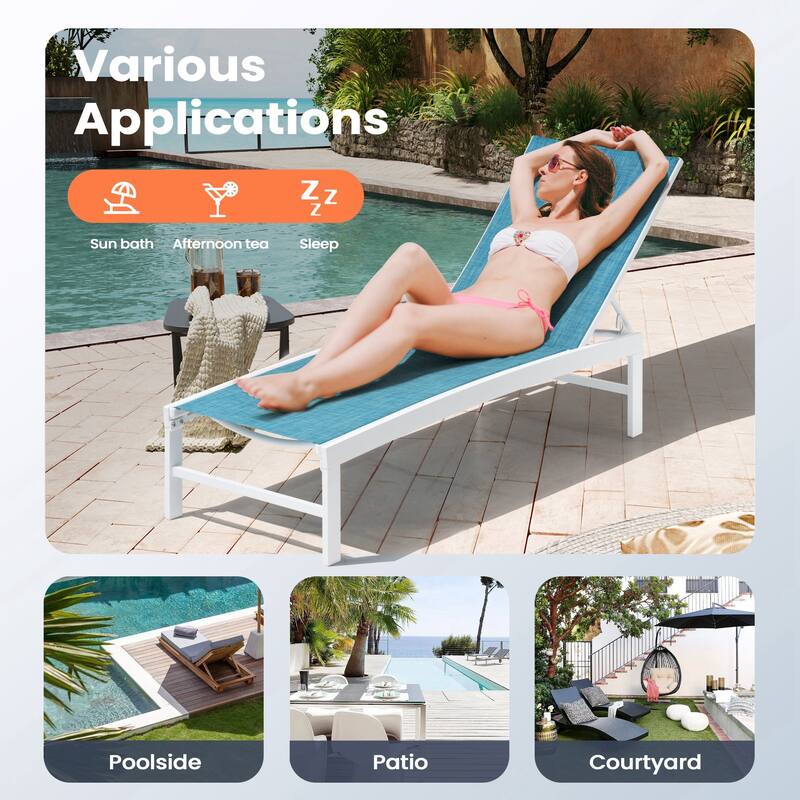 Pellebant Outdoor 3-piece Aluminum Adjustable Back Chaise Lounge with Side Table Set