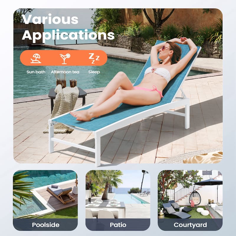 Pellebant Outdoor Aluminum Patio Chaise Lounge Chair Adjustable