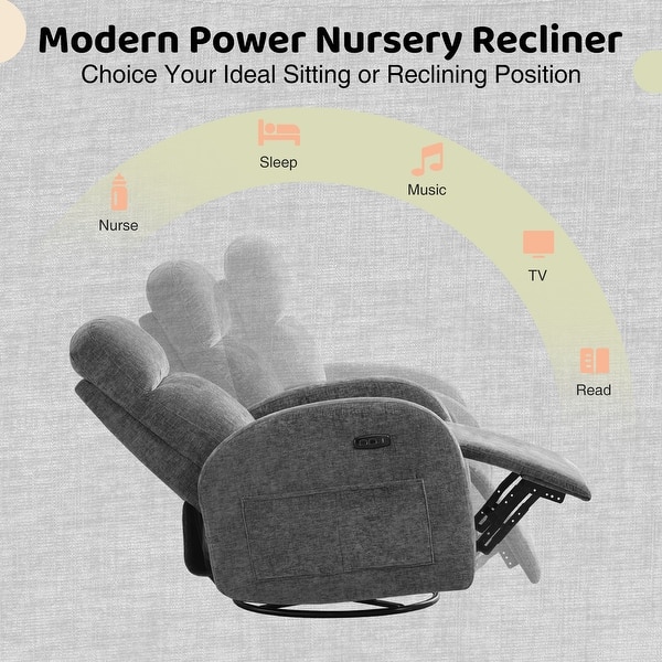 dimension image slide 10 of 12, Power Swivel Rocker Glider Nursery Recliner with USB Port Set of 2
