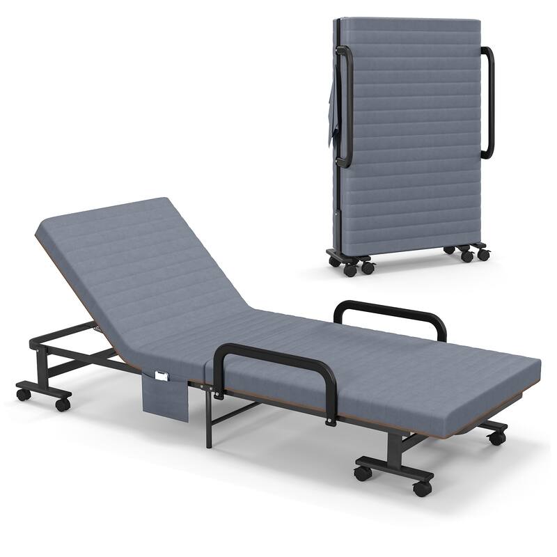 Adjustable Folding Guest Bed Frame with Mattress and Wheels