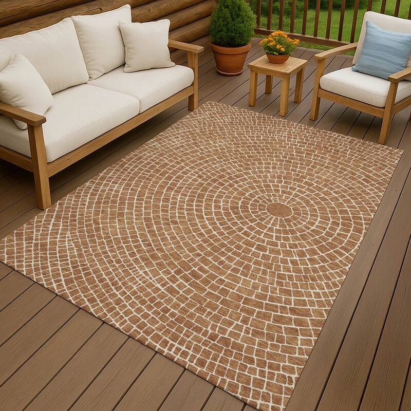 Machine Washable Indoor/ Outdoor Modern Gravity Chantille Rug - Rust - 3' x 5'