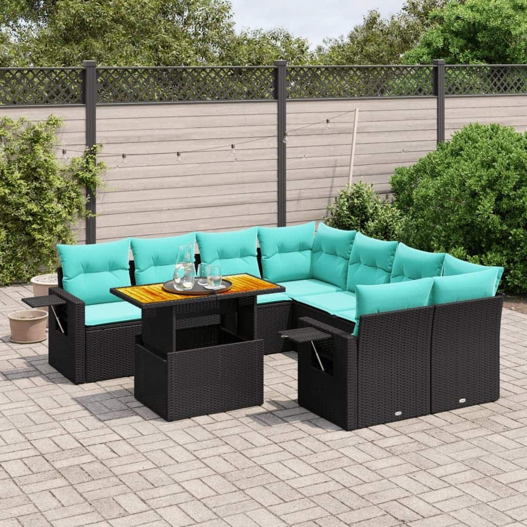 vidaXL Patio Sofa Set with Cushions Outdoor Furniture 9 Piece Poly Rattan - 24.4 x 24.4 x 27.2