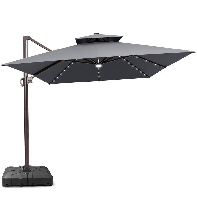 13 x 10ft Solar Powered LED Patio Cantilever Umbrella 360-degree Rotation with Weighted Base - Dark Grey