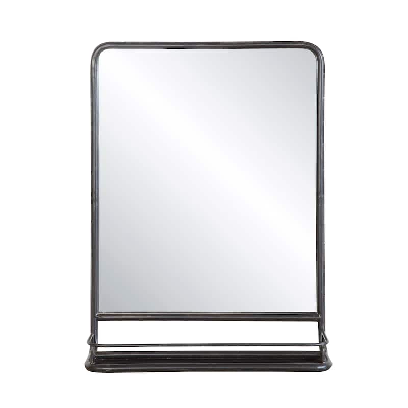 Metal Framed Wall Mirror with Shelf - Black
