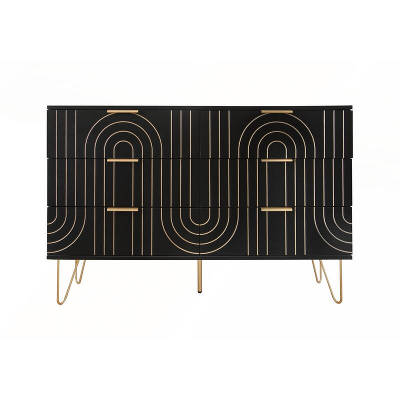 Modern 6 Drawer Dresser with Metal Handles