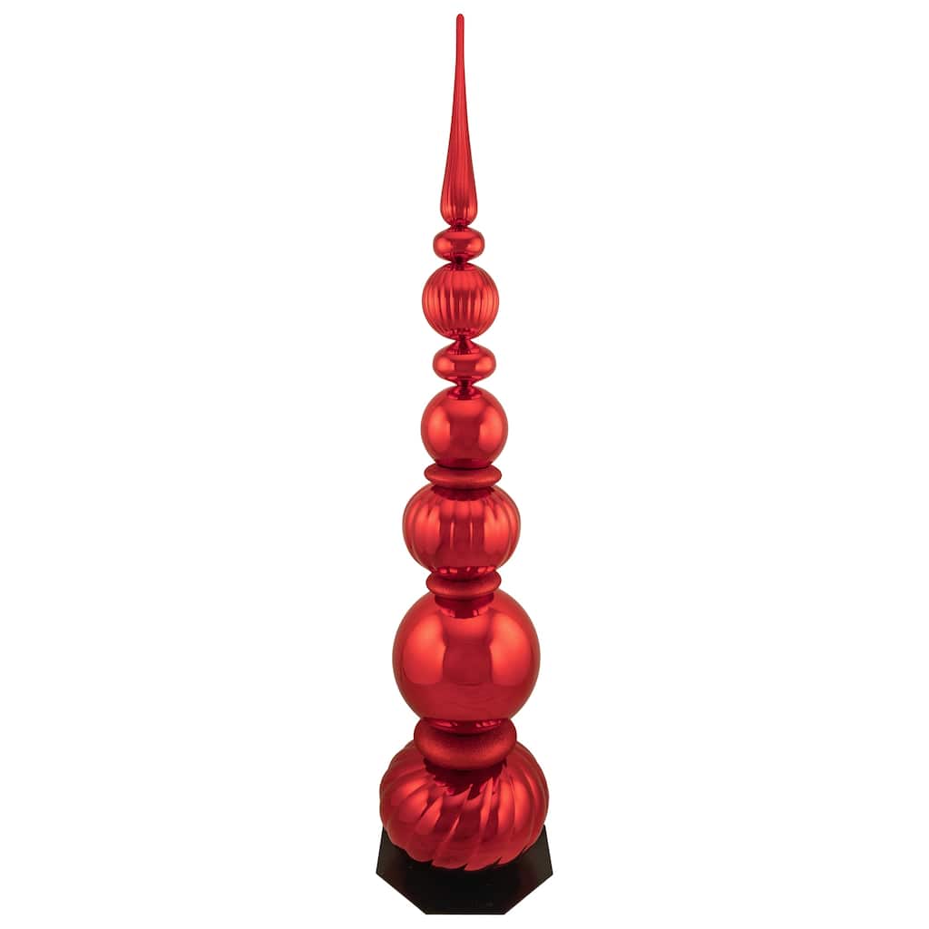 54" Shiny Red Glittered Topiary Finial Tower Christmas Decor