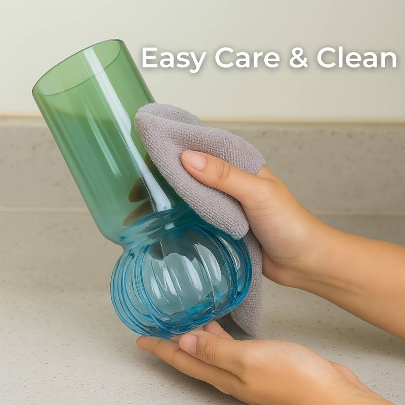 Two-Tone Green and Blue Set of 2 Bubble Shaped Modern Glass Vases