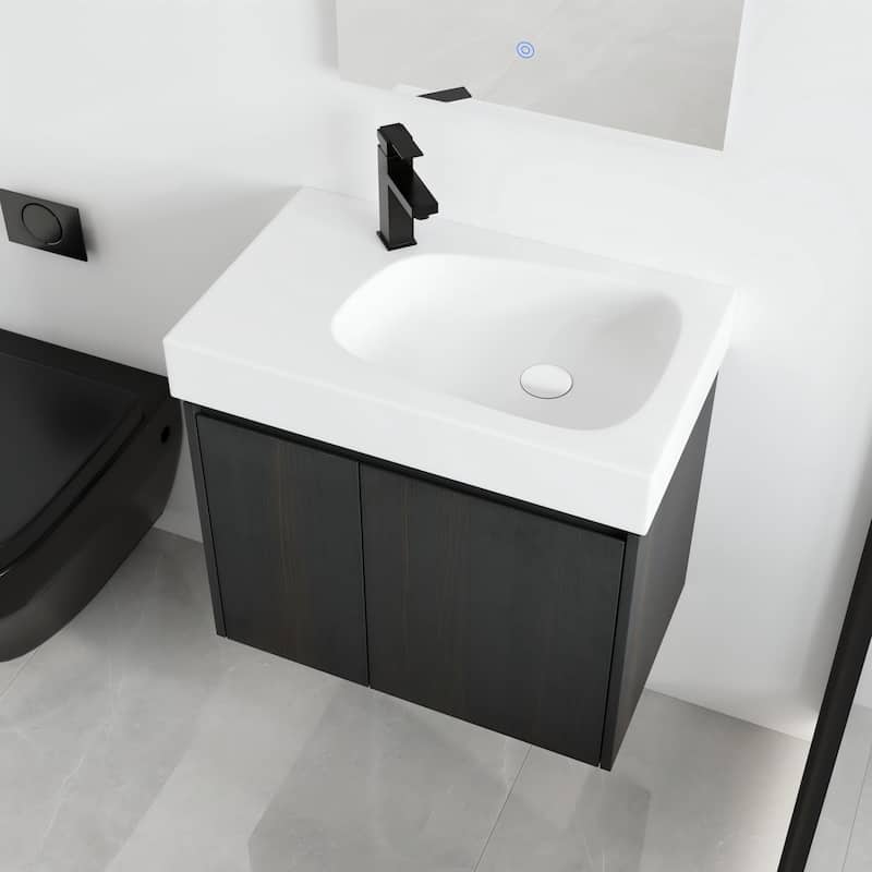 Malwee 24" Floating Bathroom Vanity,Wall Mounted Bathroom Vanity with Ceramic Sink and Soft Close Door - 23.6"×14.4"×21.3" - Black