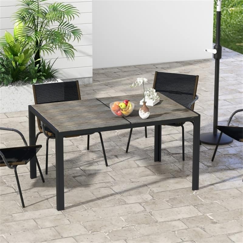 Large Outdoor Dining Table for 6 People with Slatted WPC Top and Powder-Coated Aluminum Frame - 55" L x 35.5" W x 29.25" H