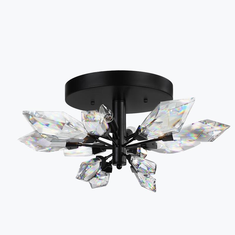 Matte Black with Clear Crystals 4 Lights 24" Flush Mount Ceiling Lamp - 24" Wide