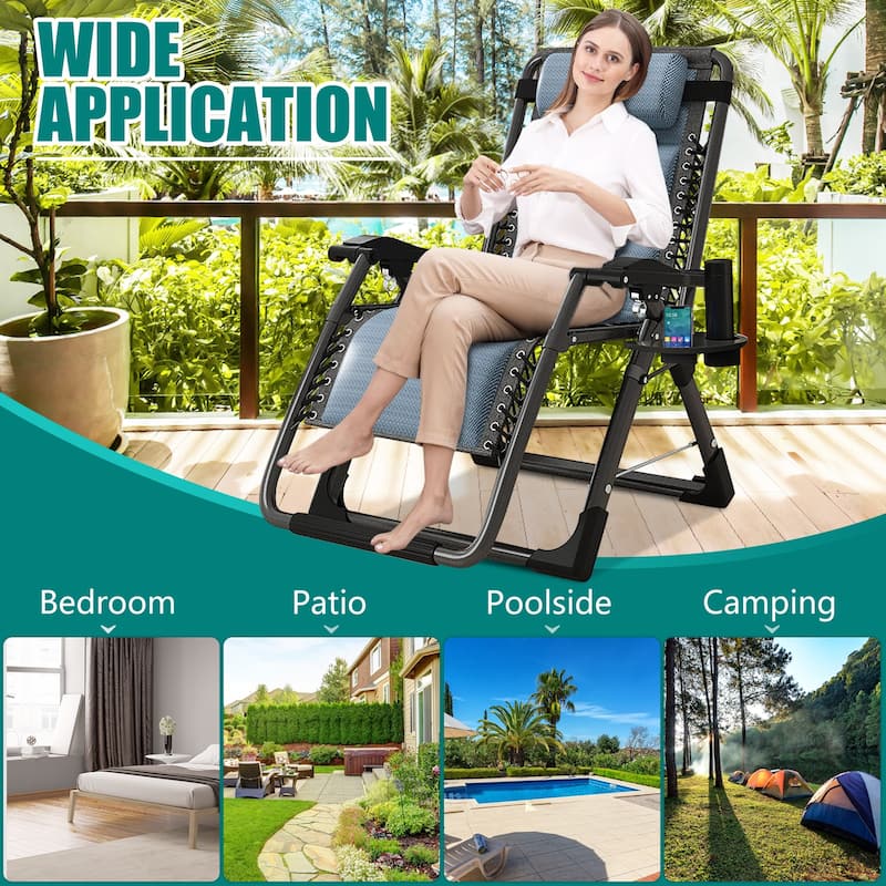 DoCred Ice Silk Zero Gravity Chair with Headrest, Folding Lounge Chair