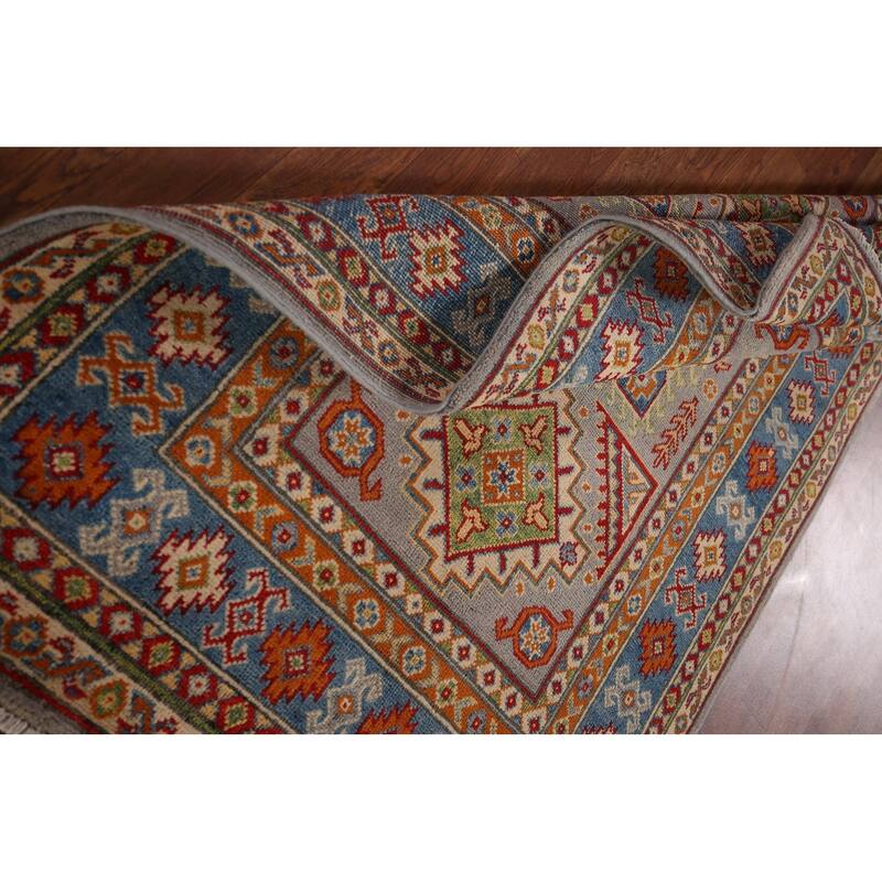 Traditional Grey Kazak Foyer Rug Hand-Knotted Wool Carpet - 3'4" x 5'0"