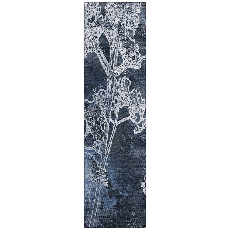 Machine Washable Indoor/ Outdoor Modern Floral Chantille Rug