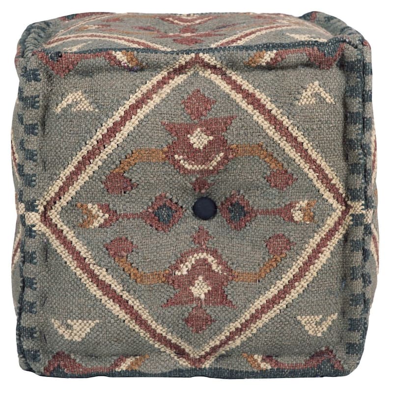 HERAT ORIENTAL Handmade Wool and Jute Ottoman (India) - 16" x 16" x 16"