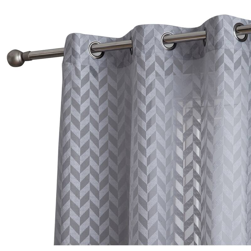 HLC.me Herringbone Lace Thick Semi Sheer Premium Grommet Top Window Curtain Panels Kids Room & Bedroom - Set of 2 Panels - 37" W x 96" L per panel - Set of 2 - Silver Grey