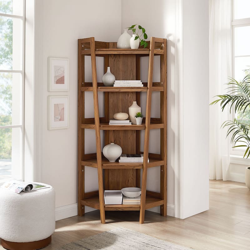 Bixby 71 Inch Corner Bookshelf - Walnut