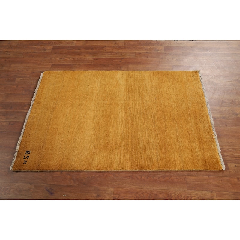 Gold Gabbeh Modern Foyer Rug Handmade Wool Carpet - 2'9"x 4'0"