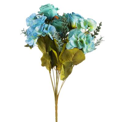 Enova Home 20" Tall Mixed Artificial Roses and Hydrangea Faux Flowers Bush for Home Office Wedding Vase Decoration