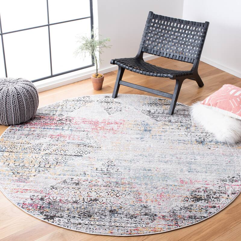 SAFAVIEH Porcello Exa Modern Abstract Rug - 6'7" Round - Grey/Black